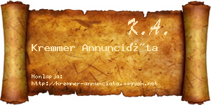 Kremmer Annunciáta névjegykártya